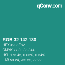 カラーコード: RGB 32 142 130 | qconv.com