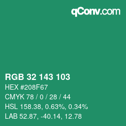 カラーコード: RGB 32 143 103 | qconv.com