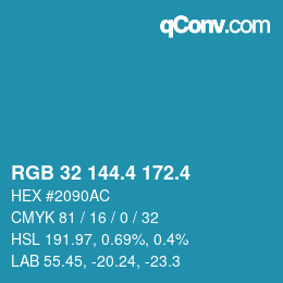 カラーコード: RGB 32 144.4 172.4 | qconv.com