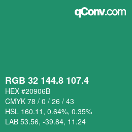 カラーコード: RGB 32 144.8 107.4 | qconv.com