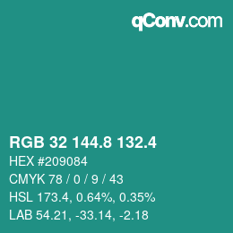カラーコード: RGB 32 144.8 132.4 | qconv.com