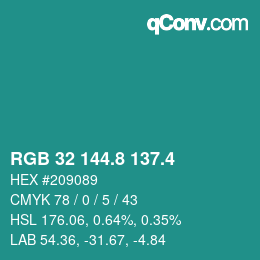 カラーコード: RGB 32 144.8 137.4 | qconv.com