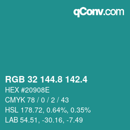 カラーコード: RGB 32 144.8 142.4 | qconv.com