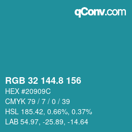 カラーコード: RGB 32 144.8 156 | qconv.com