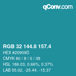 カラーコード: RGB 32 144.8 157.4 | qconv.com
