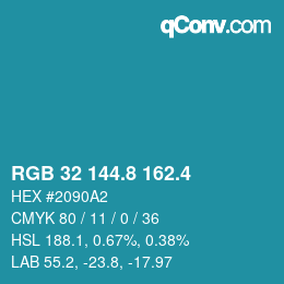 カラーコード: RGB 32 144.8 162.4 | qconv.com