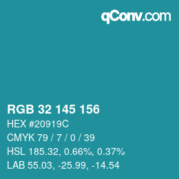 Color code: RGB 32 145 156 | qconv.com