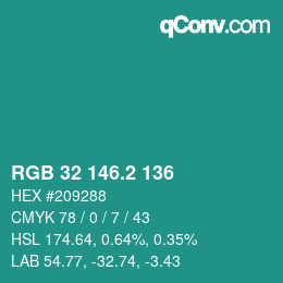 カラーコード: RGB 32 146.2 136 | qconv.com