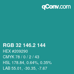 カラーコード: RGB 32 146.2 144 | qconv.com