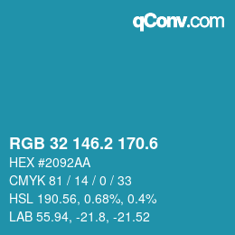 カラーコード: RGB 32 146.2 170.6 | qconv.com