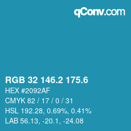 カラーコード: RGB 32 146.2 175.6 | qconv.com