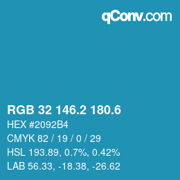 カラーコード: RGB 32 146.2 180.6 | qconv.com