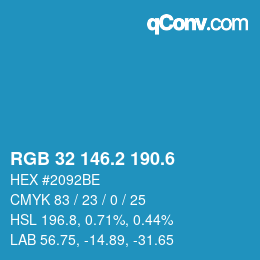 カラーコード: RGB 32 146.2 190.6 | qconv.com