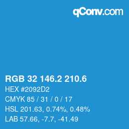 カラーコード: RGB 32 146.2 210.6 | qconv.com