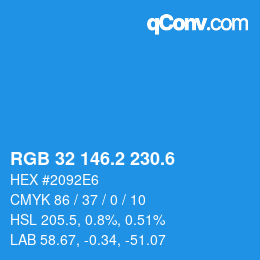カラーコード: RGB 32 146.2 230.6 | qconv.com