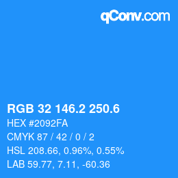 カラーコード: RGB 32 146.2 250.6 | qconv.com