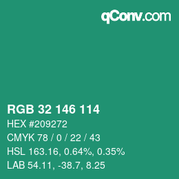 Color code: RGB 32 146 114 | qconv.com