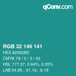 Color code: RGB 32 146 141 | qconv.com