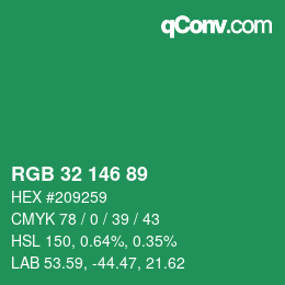 カラーコード: RGB 32 146 89 | qconv.com