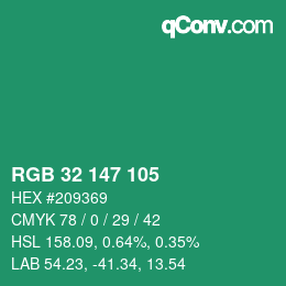 カラーコード: RGB 32 147 105 | qconv.com