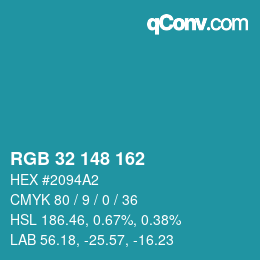 Color code: RGB 32 148 162 | qconv.com