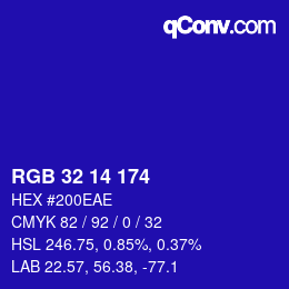 Color code: RGB 32 14 174 | qconv.com