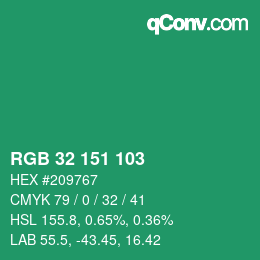 カラーコード: RGB 32 151 103 | qconv.com