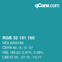 Color code: RGB 32 151 160 | qconv.com