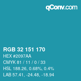 カラーコード: RGB 32 151 170 | qconv.com