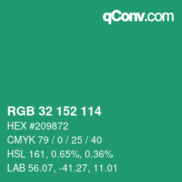 カラーコード: RGB 32 152 114 | qconv.com