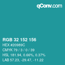 Color code: RGB 32 152 156 | qconv.com