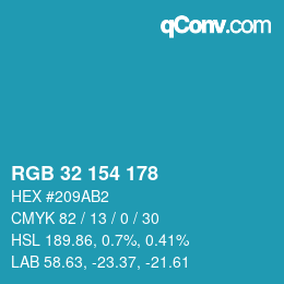 Color code: RGB 32 154 178 | qconv.com