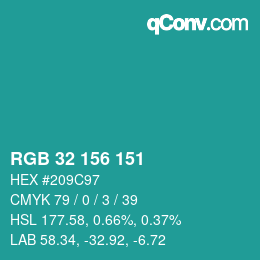 Color code: RGB 32 156 151 | qconv.com