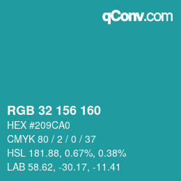 Color code: RGB 32 156 160 | qconv.com