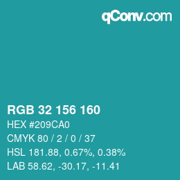 Color code: RGB 32 156 160 | qconv.com