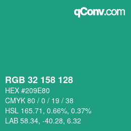 颜色代码: RGB 32 158 128 | qconv.com