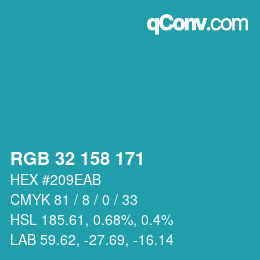 カラーコード: RGB 32 158 171 | qconv.com