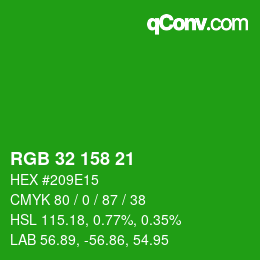 Color code: RGB 32 158 21 | qconv.com