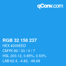 カラーコード: RGB 32 158 237 | qconv.com