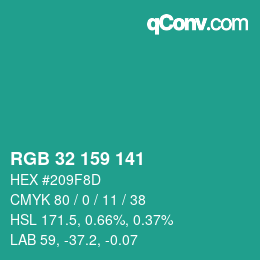 颜色代码: RGB 32 159 141 | qconv.com