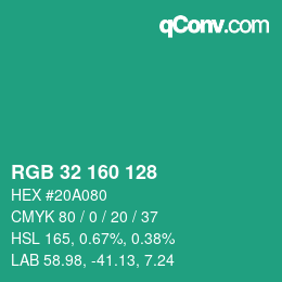 Color code: RGB 32 160 128 | qconv.com
