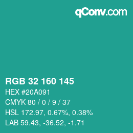 Color code: RGB 32 160 145 | qconv.com