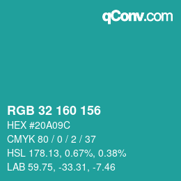 Color code: RGB 32 160 156 | qconv.com