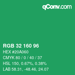 Color code: RGB 32 160 96 | qconv.com