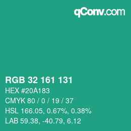Color code: RGB 32 161 131 | qconv.com