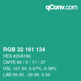 カラーコード: RGB 32 161 134 | qconv.com