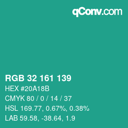 Color code: RGB 32 161 139 | qconv.com