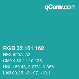 カラーコード: RGB 32 161 162 | qconv.com