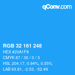 Color code: RGB 32 161 248 | qconv.com