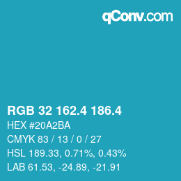 カラーコード: RGB 32 162.4 186.4 | qconv.com